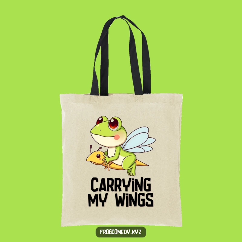 Funny Frog Dragonfly Tote Bag: Whimsical Rider, Perfect Funny Everyday Carry