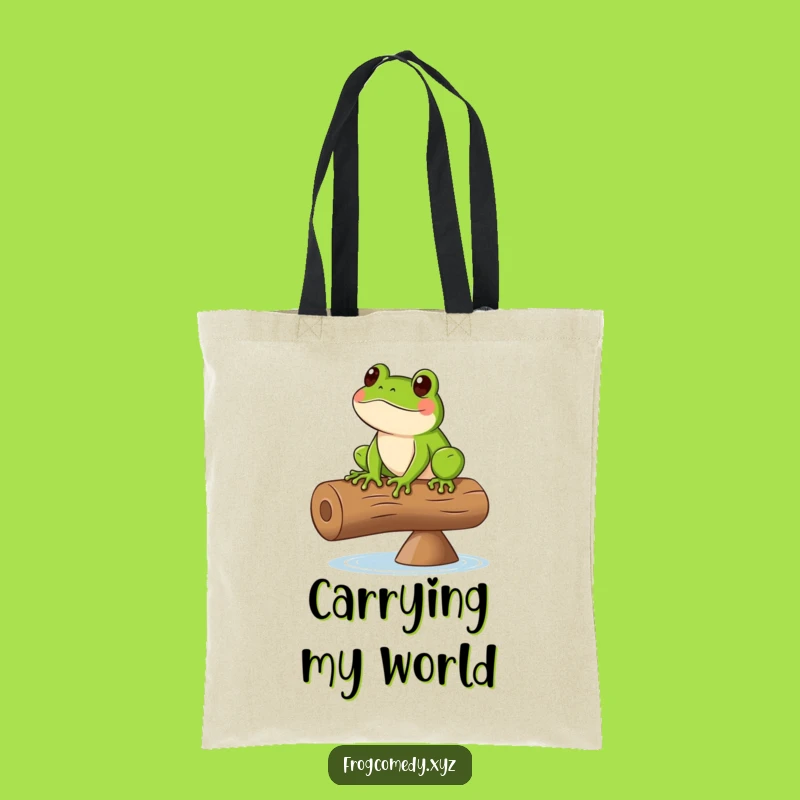Funny Frog Balancing Log Tote Bag: Hilarious Adventure Bag, Great Funny Gift