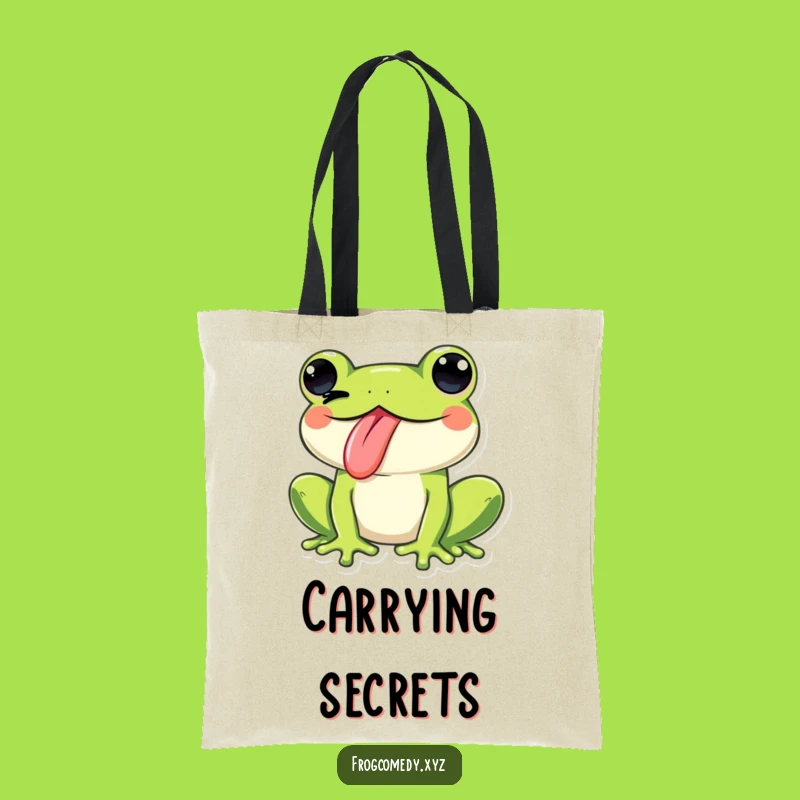 Funny Kawaii Frog Tongue Wink Tote Bag: Carry Cheeky Humor, Perfect Gift