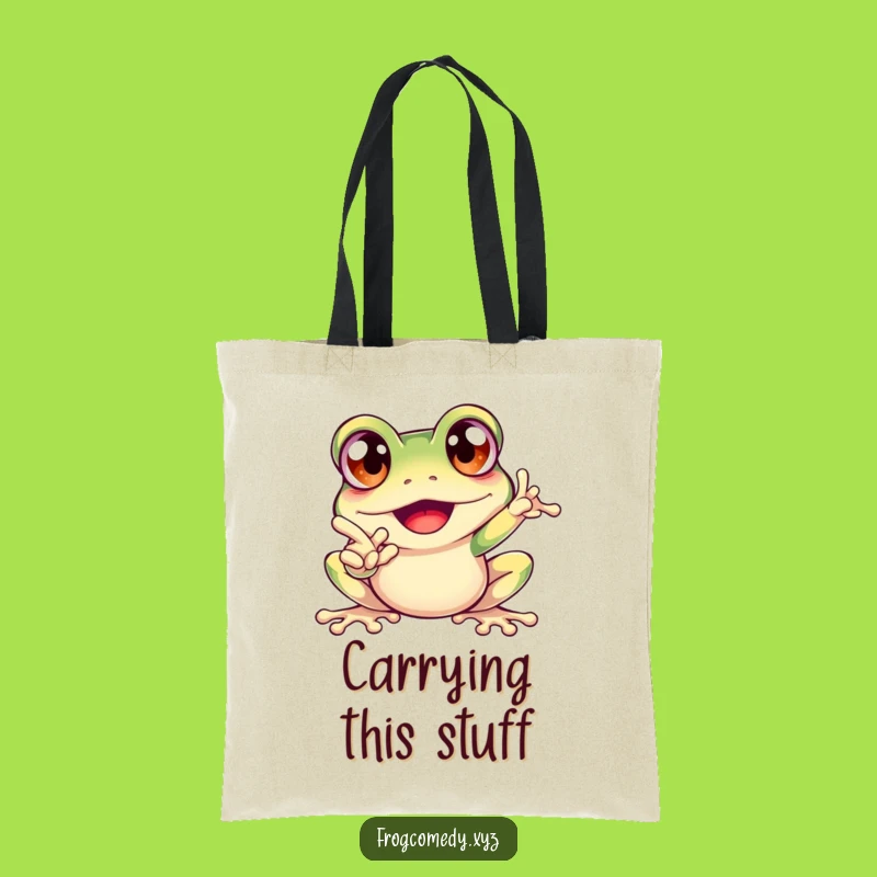 Funny Excited Frog Tote Bag: Pointing Action, Perfect Funny Everyday Carry