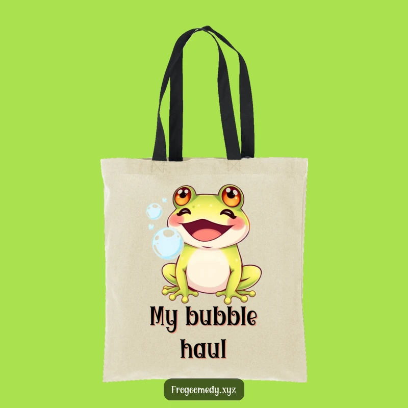 Funny Kawaii Frog Bubble Tote Bag: Carry Cute Humor, Perfect Gift