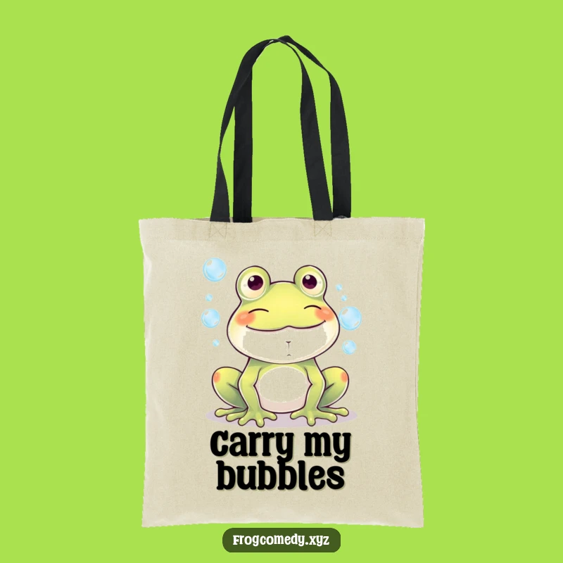 Funny Kawaii Frog Bubbles Grin Tote Bag - Carry Joy - Funny Gift